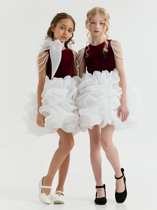 Dress "Coco", bordo-white