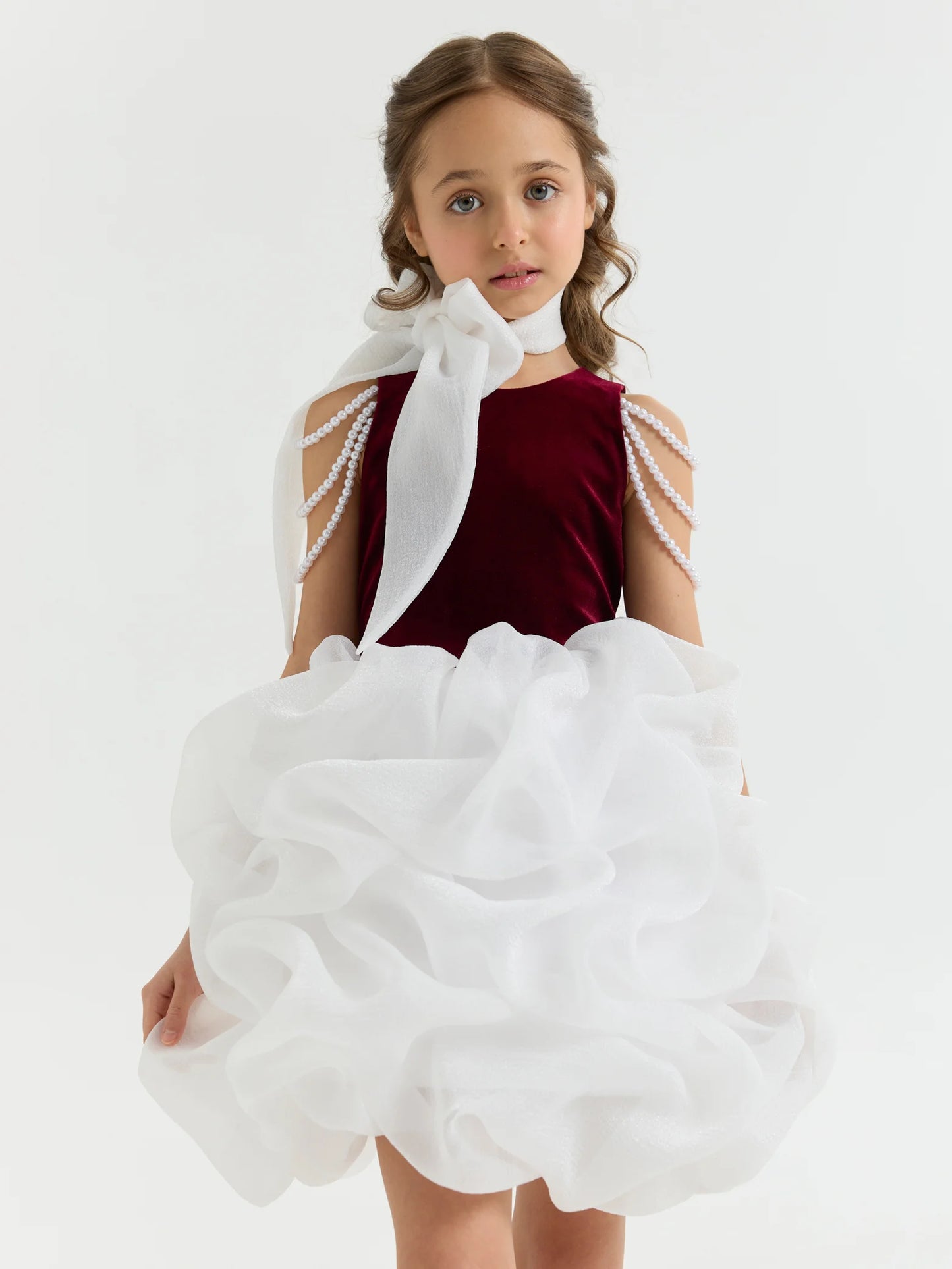 Dress "Coco", bordo-white