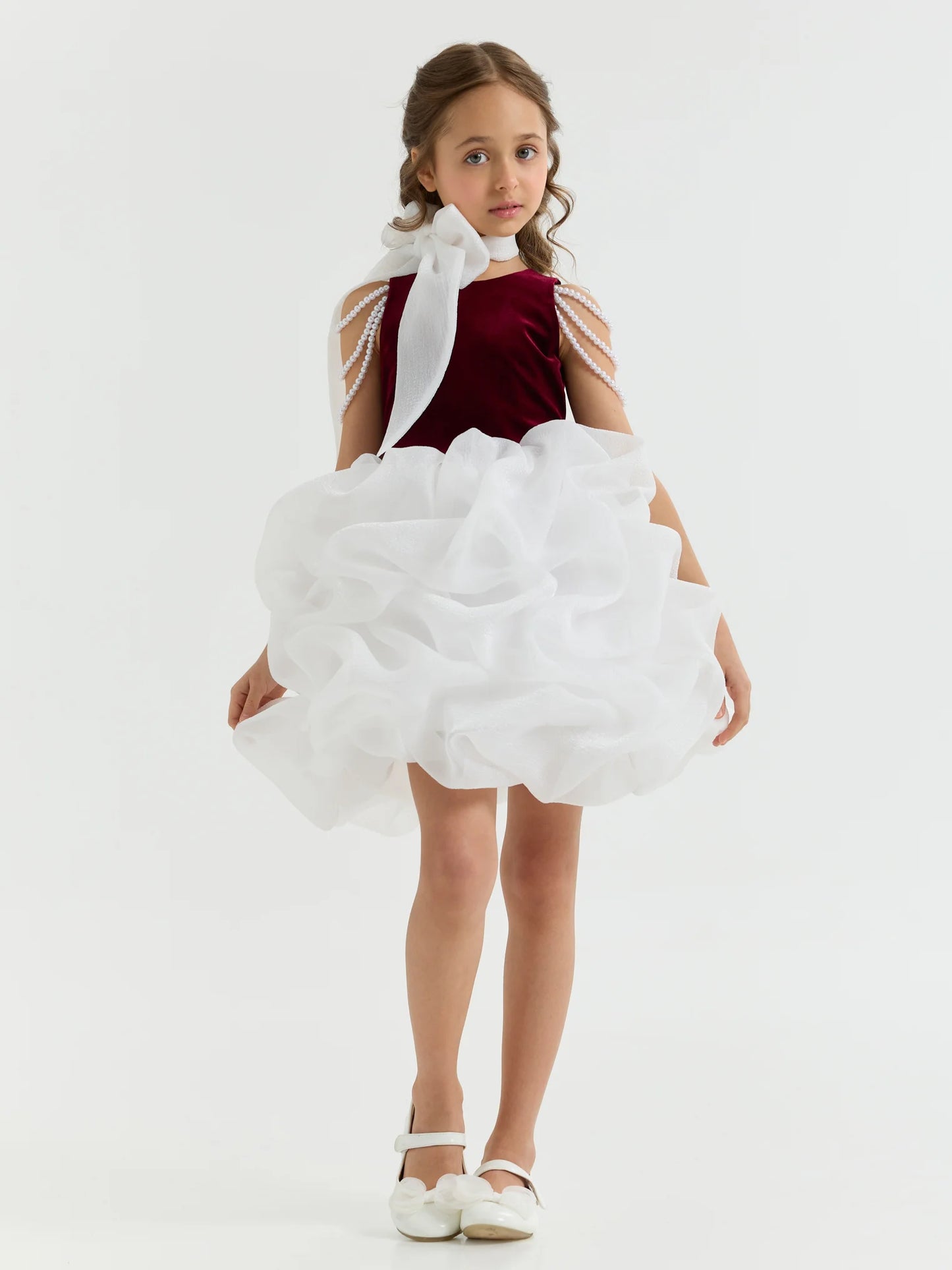 Dress "Coco", bordo-white